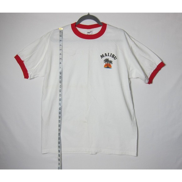 Vintage Malibu Rum Original Ringer T-Shirt Single Stitch Size L Graphic Print - Picture 6 of 6